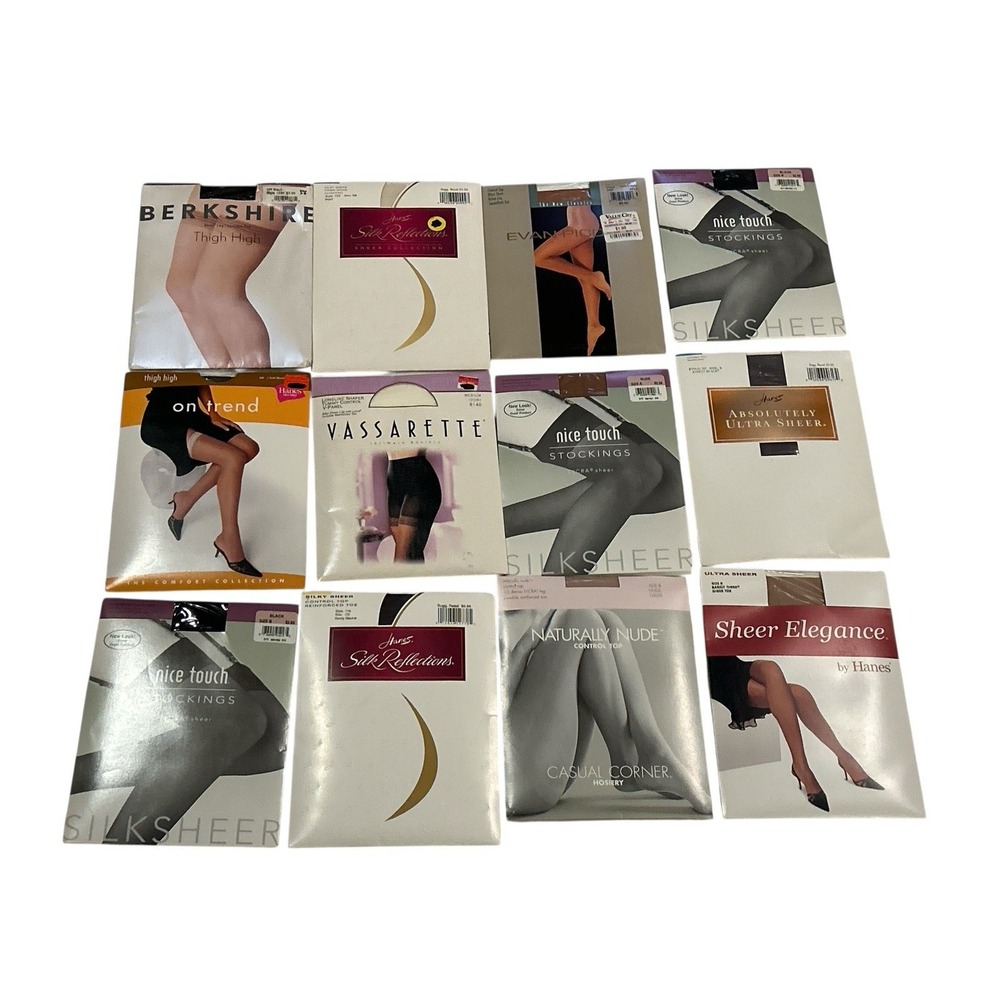 VTG Pantyhose Nice Touch Tights Lot of 12 Various Colors‎ & Sizes